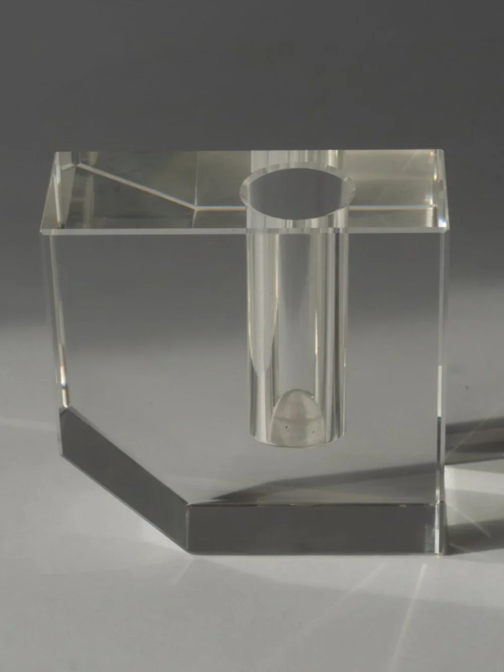 Vintage Clear Crystal Glass Bud Vase Cube Beveled 4